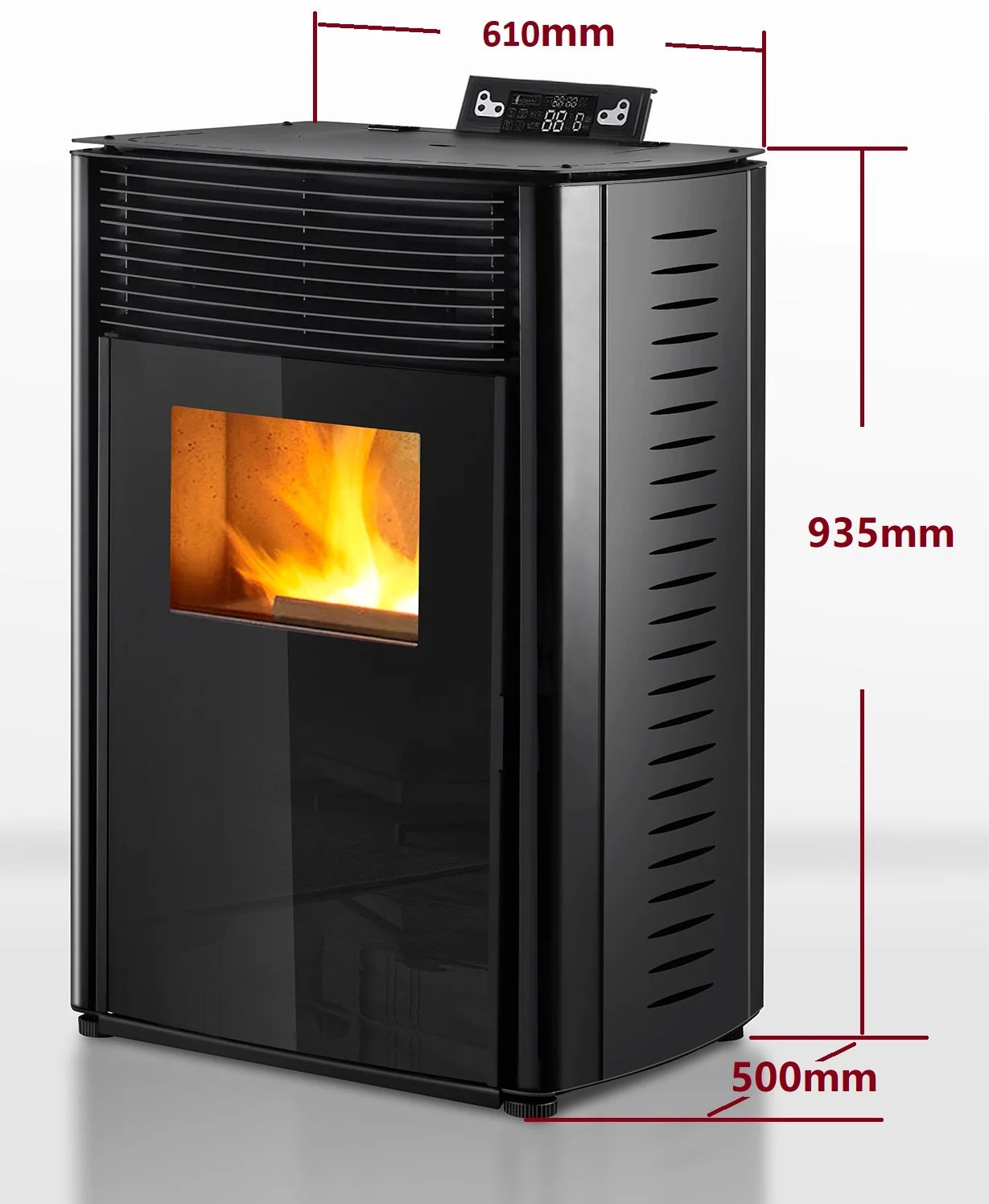 Estufa de pellets - 13.1kW - para 80-100 m2 - 5 niveles - temporizador - CR04 Negro