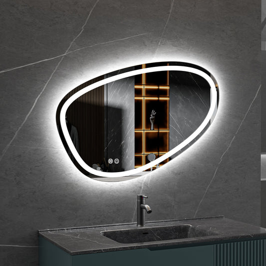 Spiegel asymmetrisch inbouw led verlichting en anti-condens 90cm breed en 60cm hoog