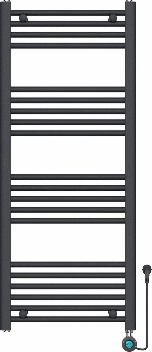 Radiador Eléctrico para Toallas con Termostato Digital - Radiador de Baño - 1200 × 500 mm - Negro Mate - 500 Watt