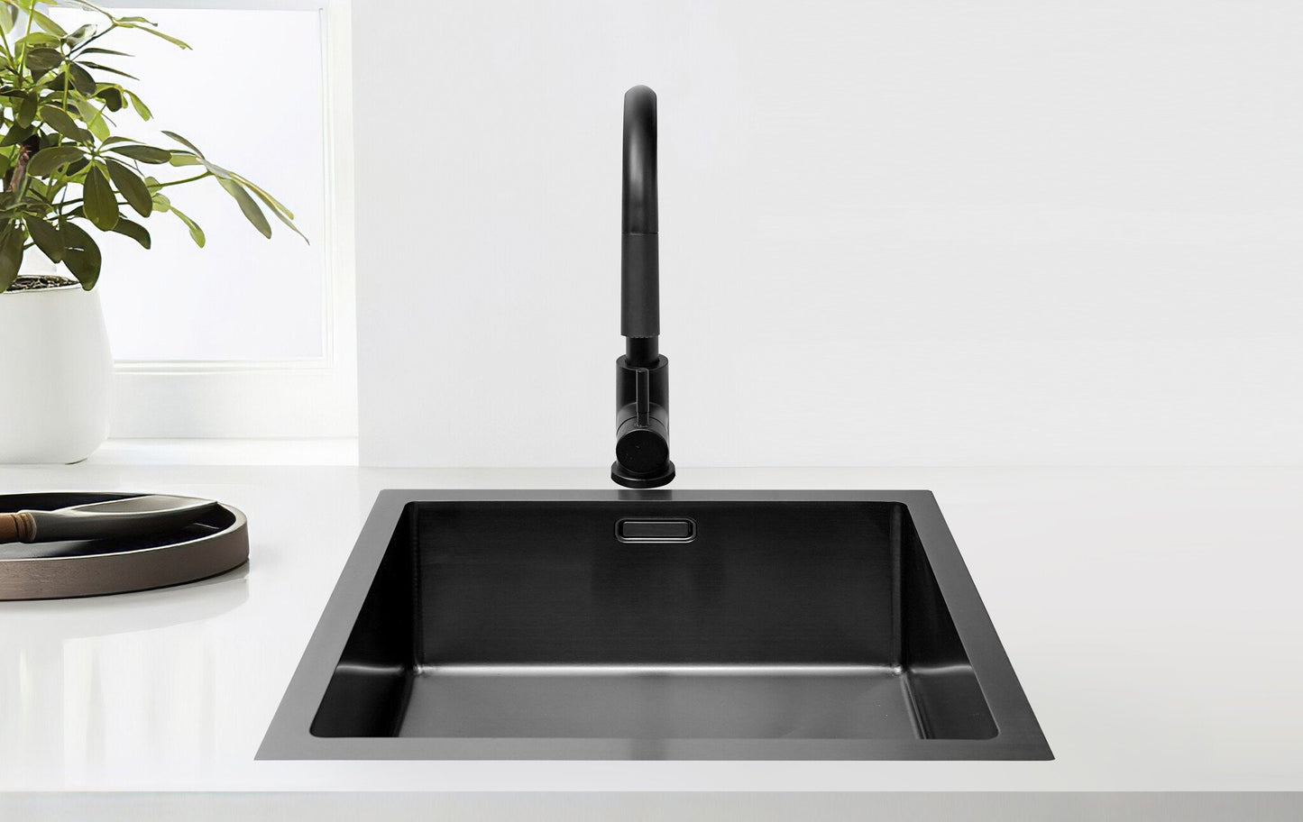 Nurion Fregadero Metal Negro 44,5 x 34,5- Fregadero Cocina - Fregaderos Cocina - Fregadero Cocina - sin agujero para grifo acero inoxidable