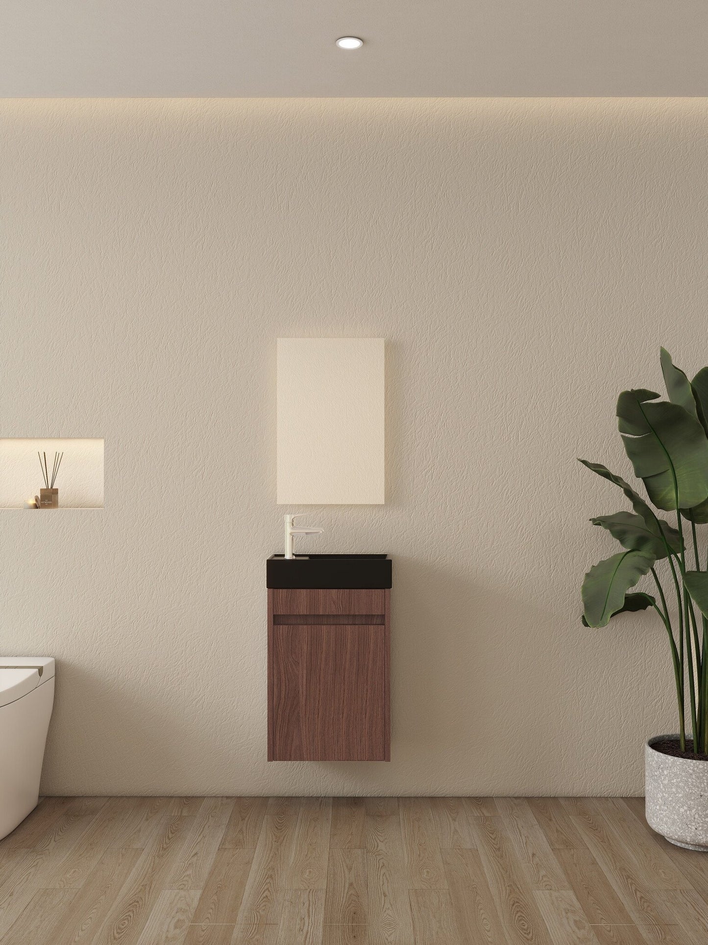 Mueble de baño Nurion Emma - lavabo negro mate y armario de nogal - 41 x 22,5 x 65 cm