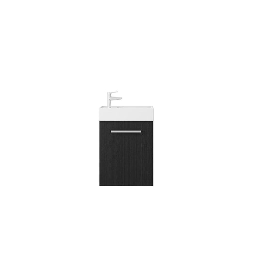 Mueble de baño Nurion Max - lavabo blanco brillante y armario de madera negro - 45 x 25 x 72 cm