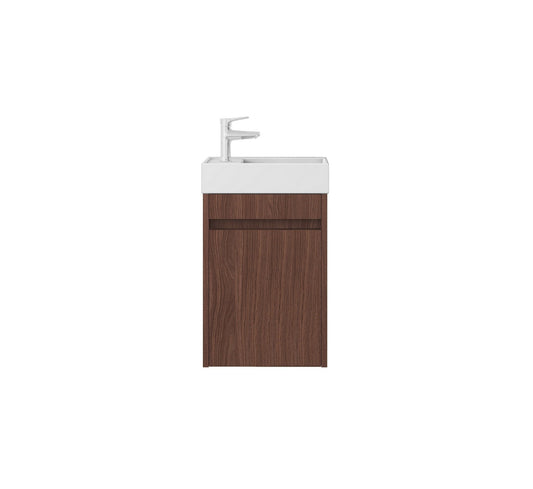 Mueble de baño Nurion Vince - lavabo blanco brillante y armario de madera oscura - 41 x 22,5 x 65 cm