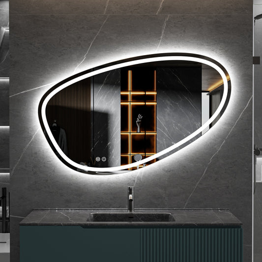 Spiegel asymmetrisch inbouw led verlichting en anti-condens 120cm breed en 75cm hoog