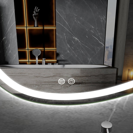 Espejo asimétrico con iluminación LED empotrada y anticondensación de 100 cm de ancho y 65 cm de alto