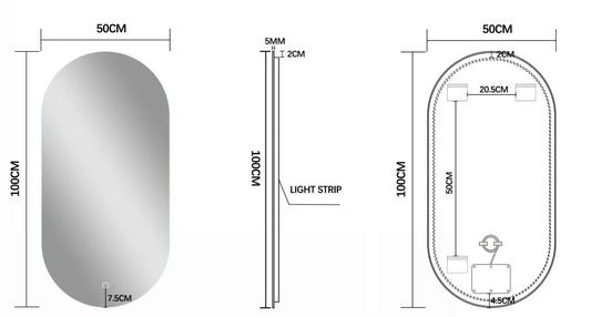 Espejo con LED ovalado 50 x 100 cm