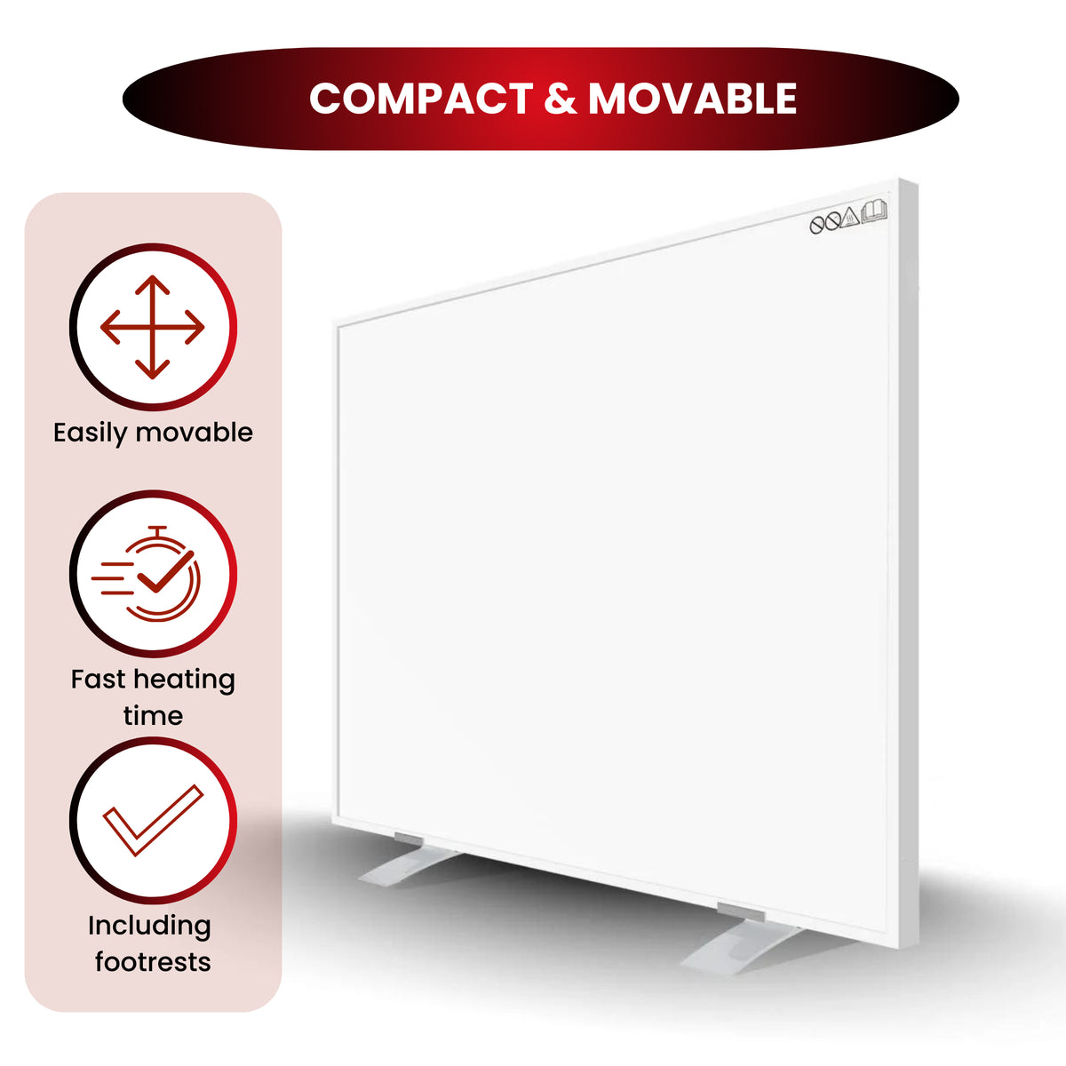 QH-AK Serie verplaatsbaar infraroodpaneel 350, 450, 580 of 700Watt