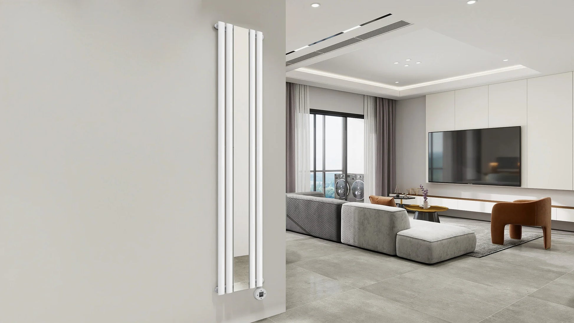 Radiador eléctrico vertical blanco con espejo 1200W NeoTherm