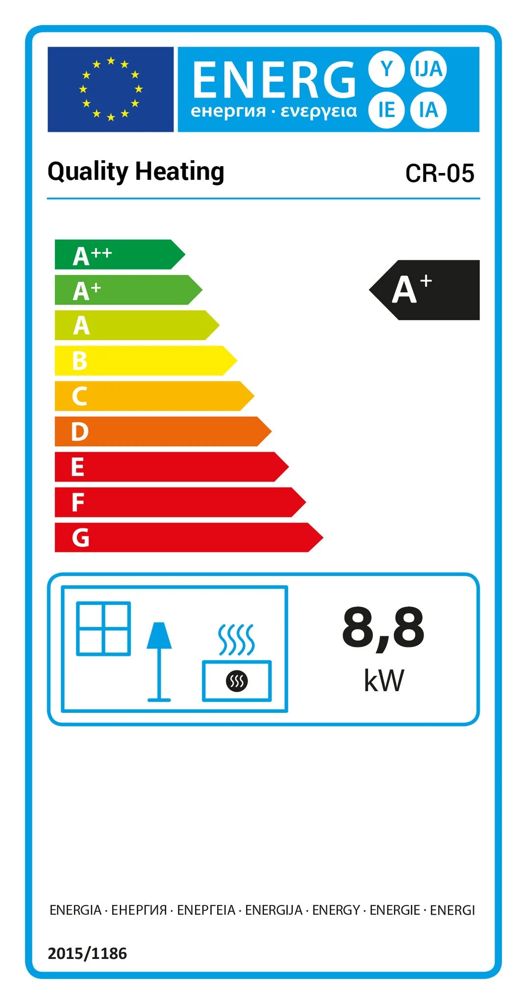 Estufa de pellets - 8.8KW - para 60-80 m2 - 5 niveles - temporizador - CR05 Negro