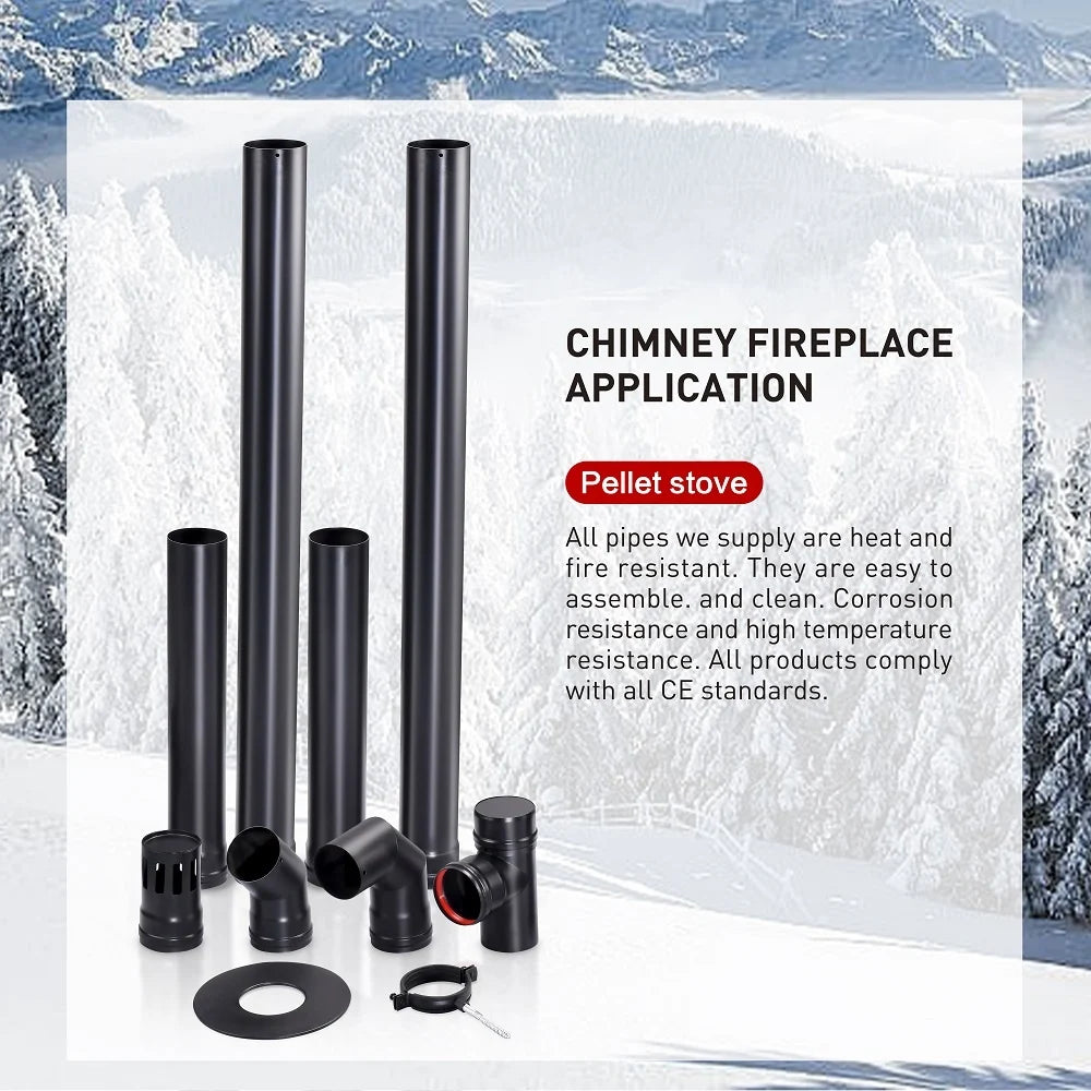 Juego de tubos para estufa de pellets - Ø 80 mm - acero al carbono - solución completa