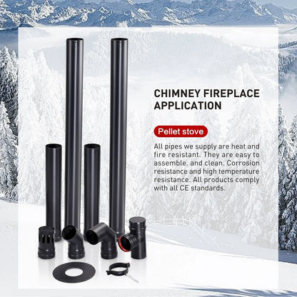 Juego de tubos para estufa de pellets - Ø 80 mm - acero al carbono - solución completa