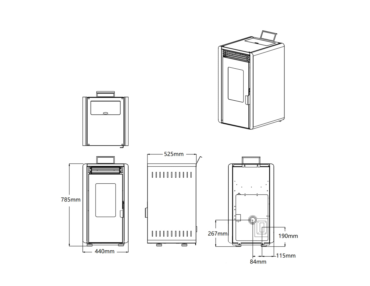 Estufa de pellets - 6kW - para 40-60 m² - 5 niveles - temporizador - CR10-2