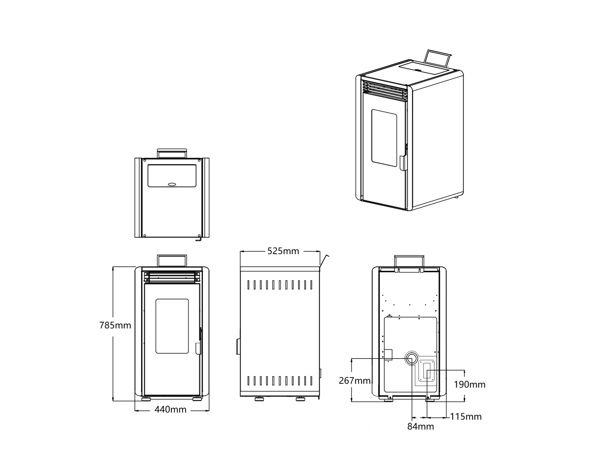Estufa de pellets - 6kW - para 40-60 m² - 5 niveles - temporizador - CR10-2