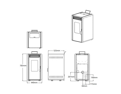Estufa de pellets - 6kW - para 40-60 m² - 5 niveles - temporizador - CR10-2
