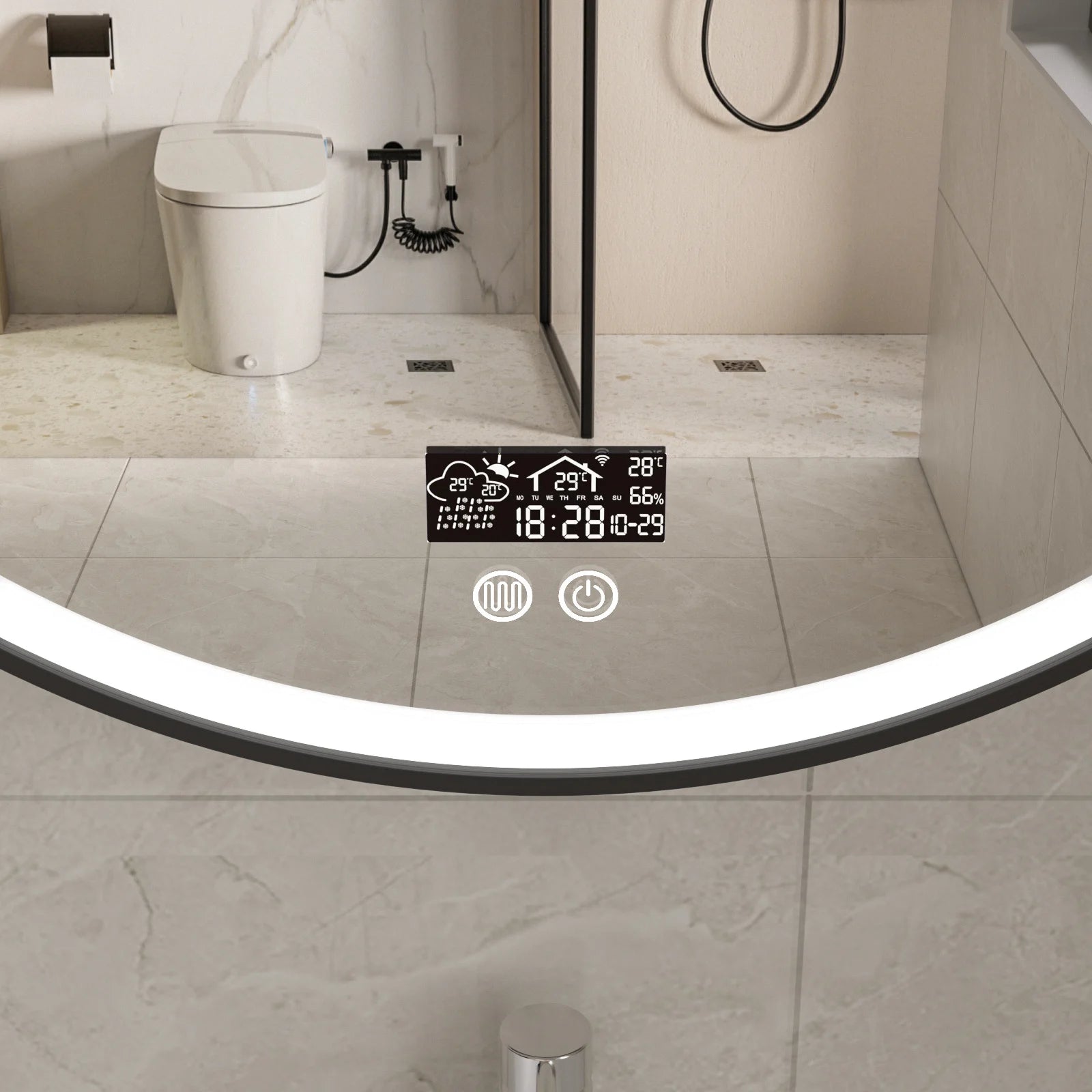 Smart spiegel rond 80cm zwart frame met led verlichting, anti-condens en wifi