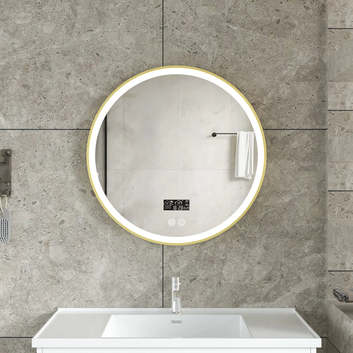 Smart spiegel rond 80cm gouden frame met led verlichting, anti-condens en wifi