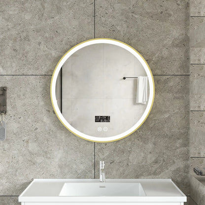 Smart spiegel rond 80cm gouden frame met led verlichting, anti-condens en wifi