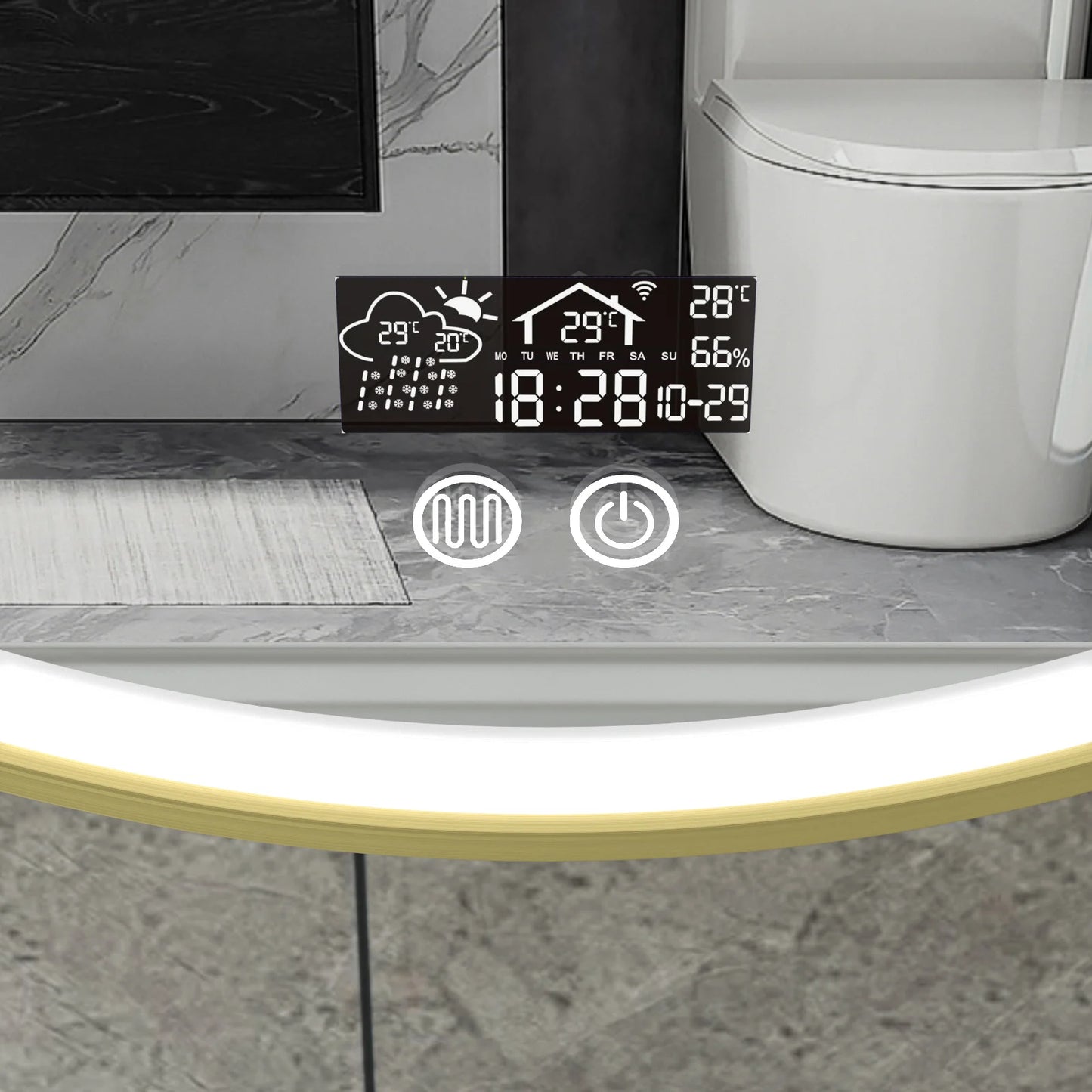 Smart spiegel rond 80cm gouden frame met led verlichting, anti-condens en wifi