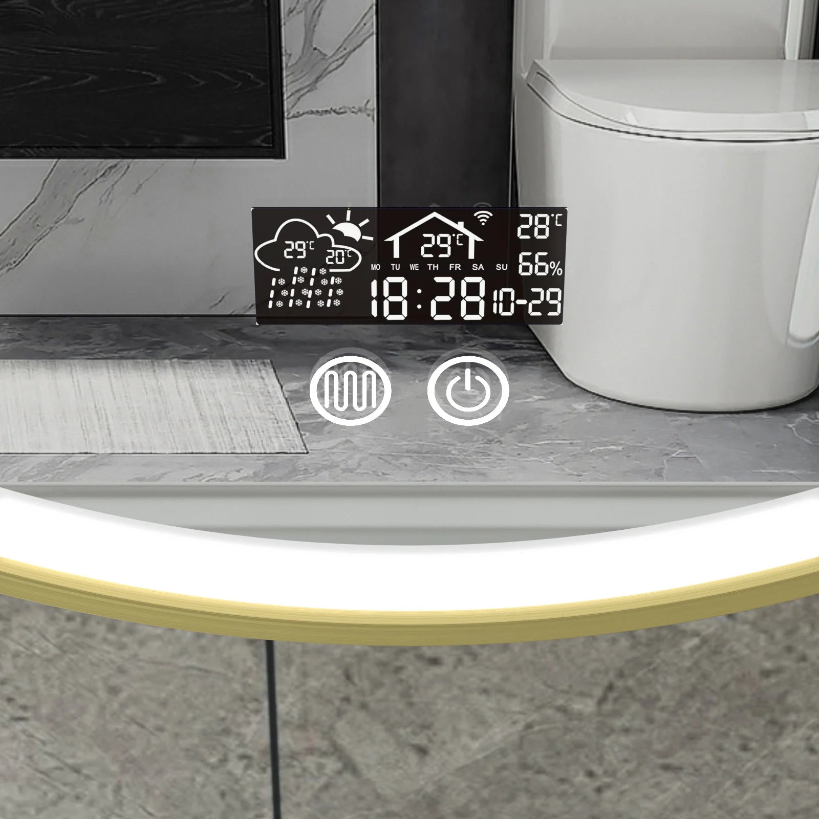 Smart spiegel rond 80cm gouden frame met led verlichting, anti-condens en wifi