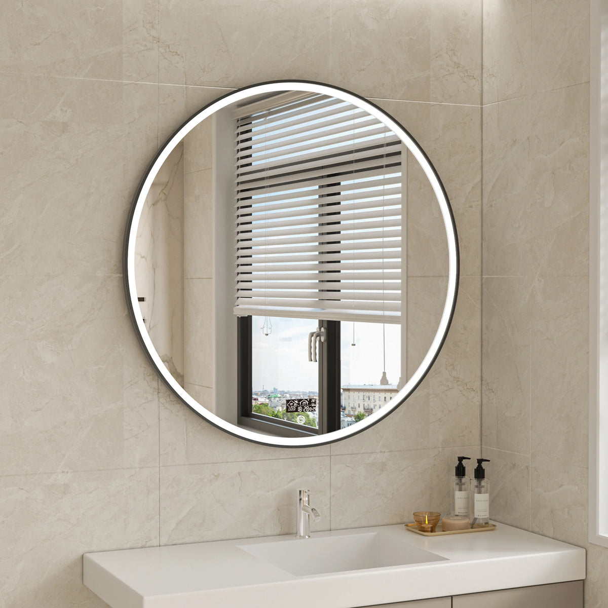 Smart spiegel rond 100cm zwart frame met led verlichting, anti-condens en wifi
