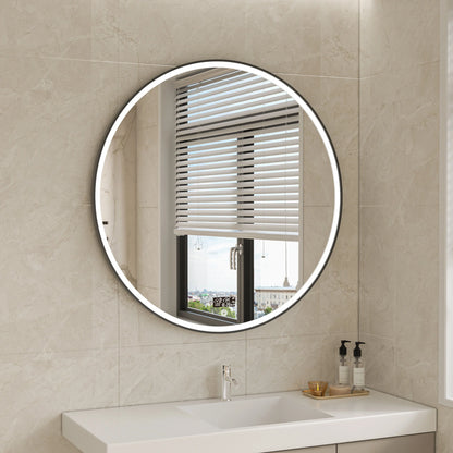 Espejo redondo 100cm marco negro con iluminación LED, anti-vaho y wifi