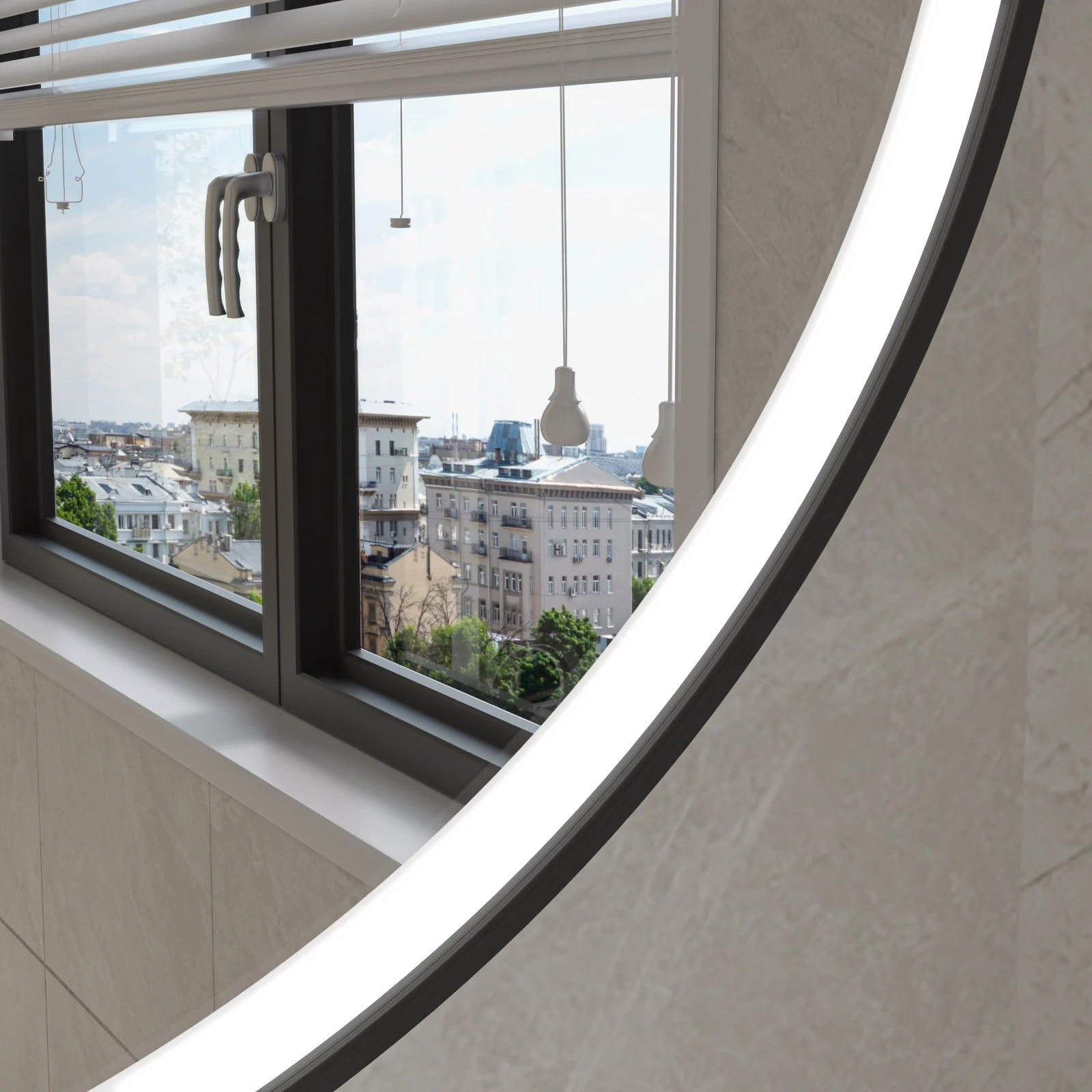 Espejo redondo 100cm marco negro con iluminación LED, anti-vaho y wifi