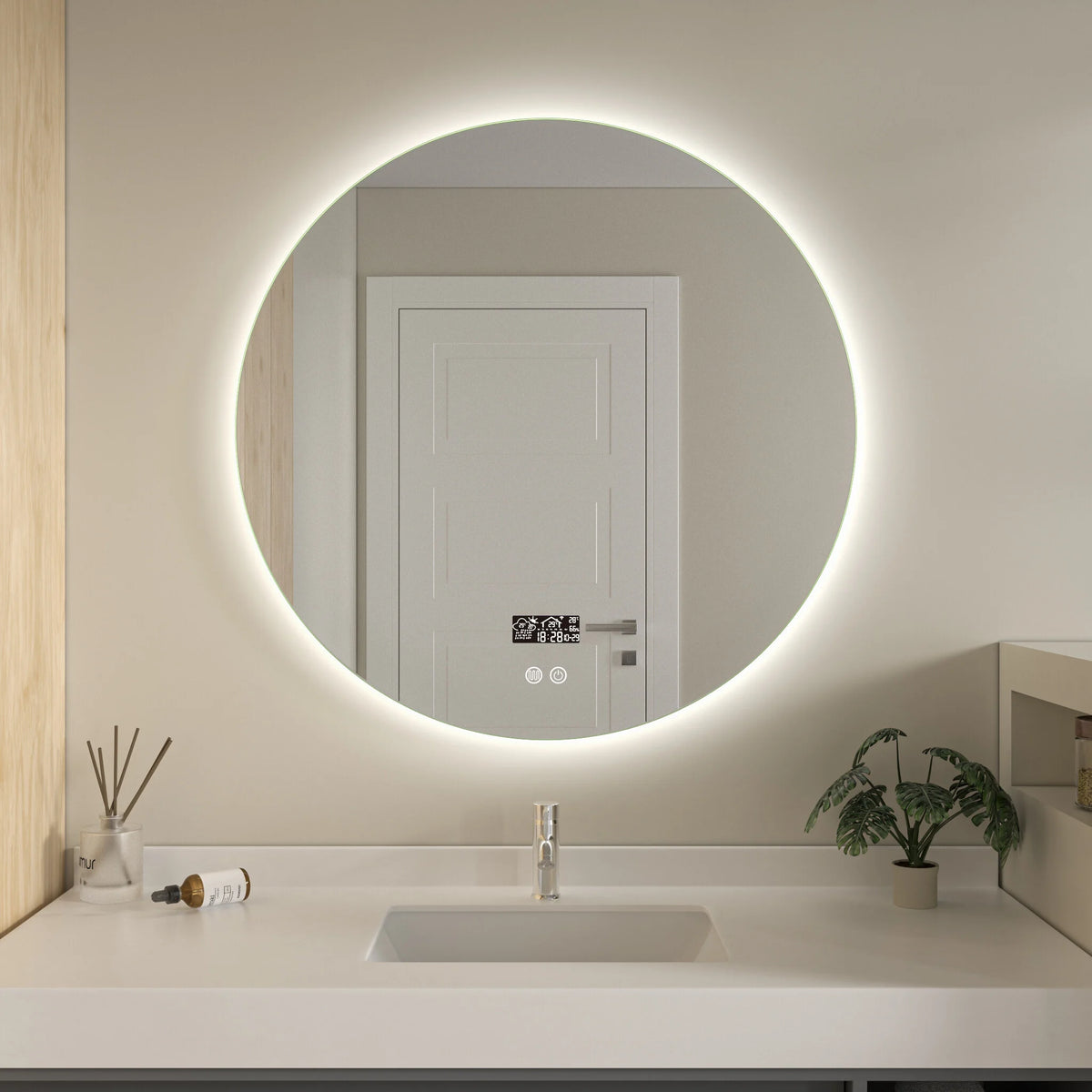 Espejo inteligente redondo 80 cm sin marco con iluminación LED, antivaho y wifi