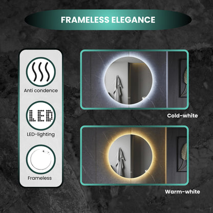Smart spiegel rond 80cm frameloos met led verlichting, anti-condens en wifi