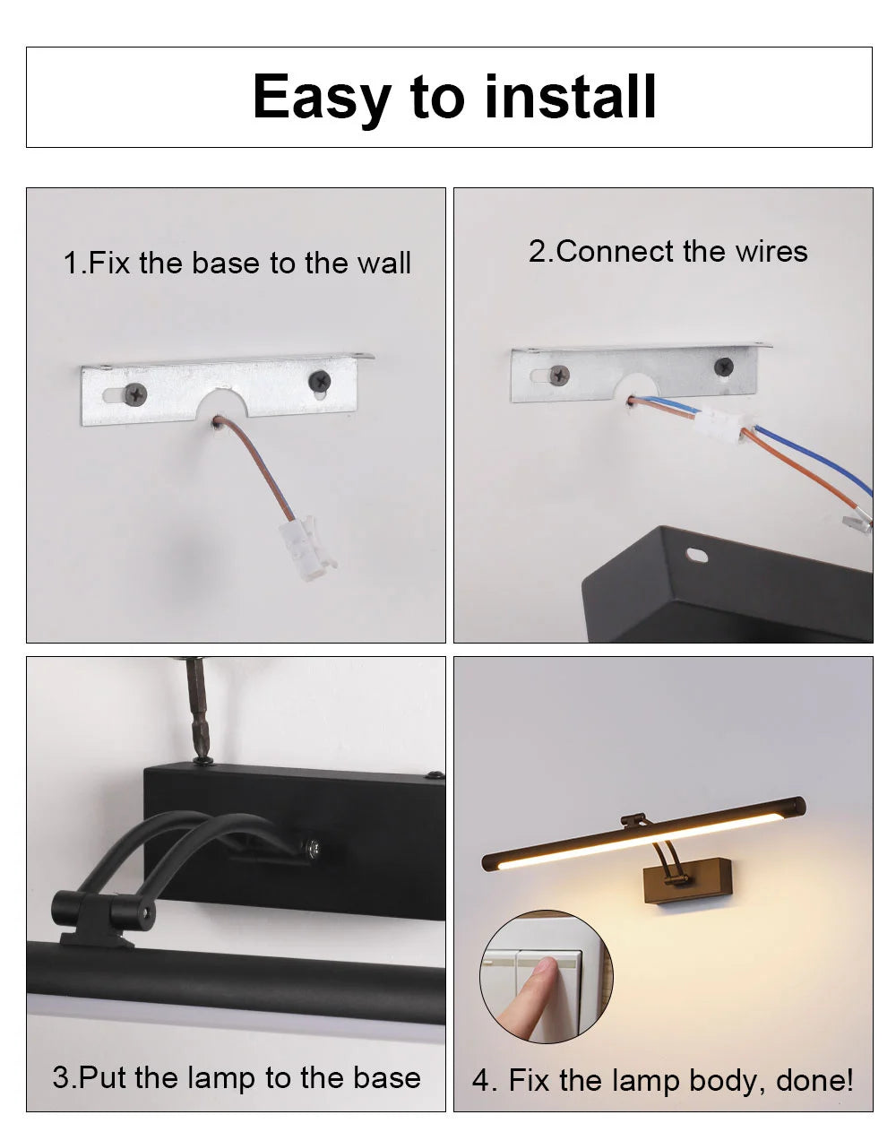 Lámpara espejo iluminación LED negro regulable