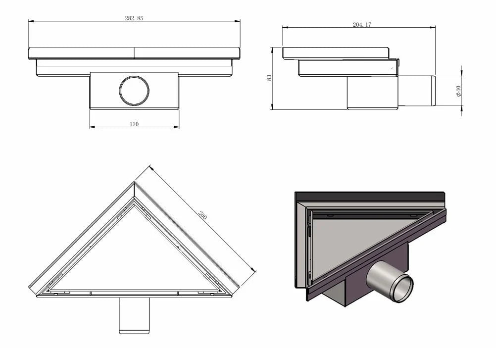 Drenaje de esquina ducha 20 x 28 x 8 cm Acero Inoxidable