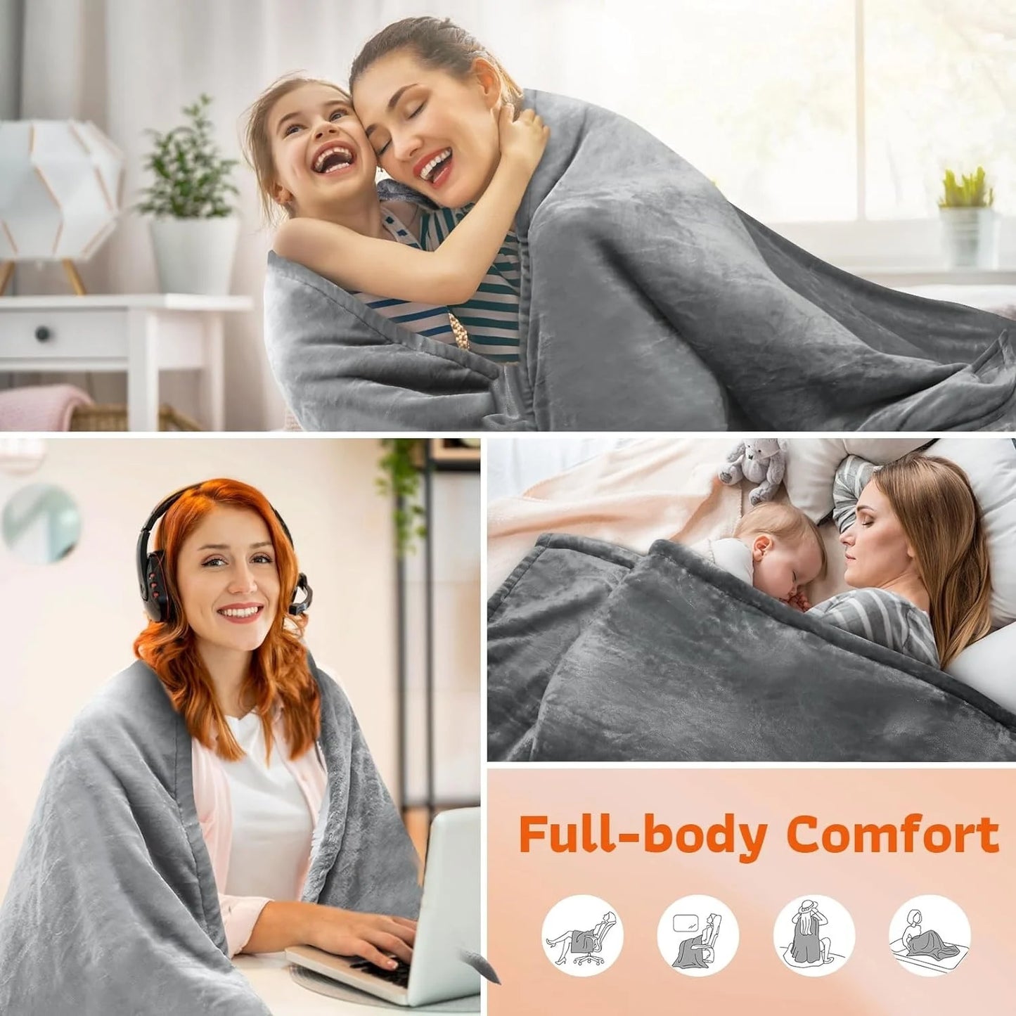 Manta eléctrica - Manta eléctrica - 1 persona - 180x150 cm - Polar - Gris