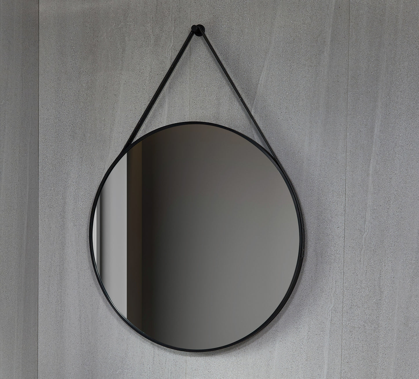 Tweedekans - Spiegel rond 80 cm met trendy riem zwart frame - Default