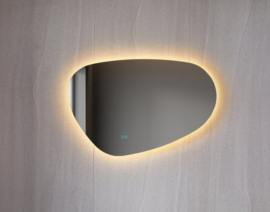 Tweedekans - Spiegel asymmetrisch organische led verlichting en anti-condens 90 cm breed en 60 cm hoog - Default