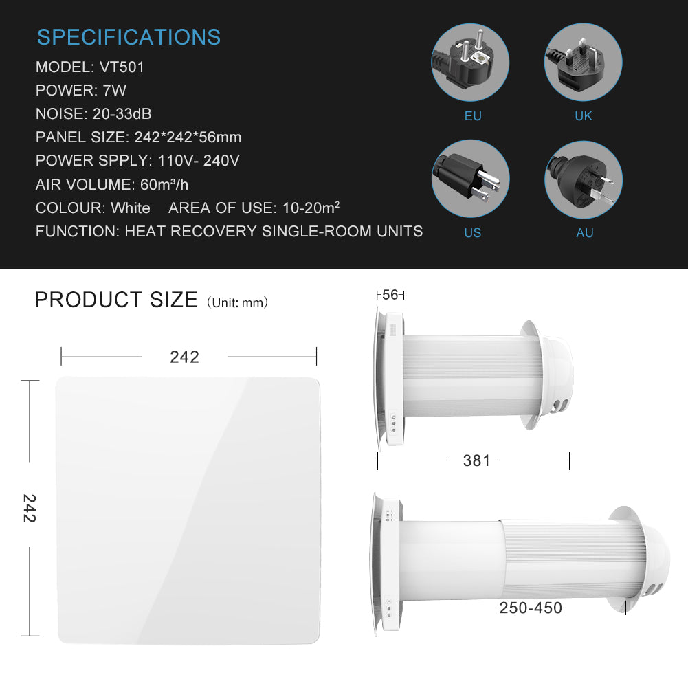 Decentrale Wifi WTW-unit Ø100 mm met afstandsbediening