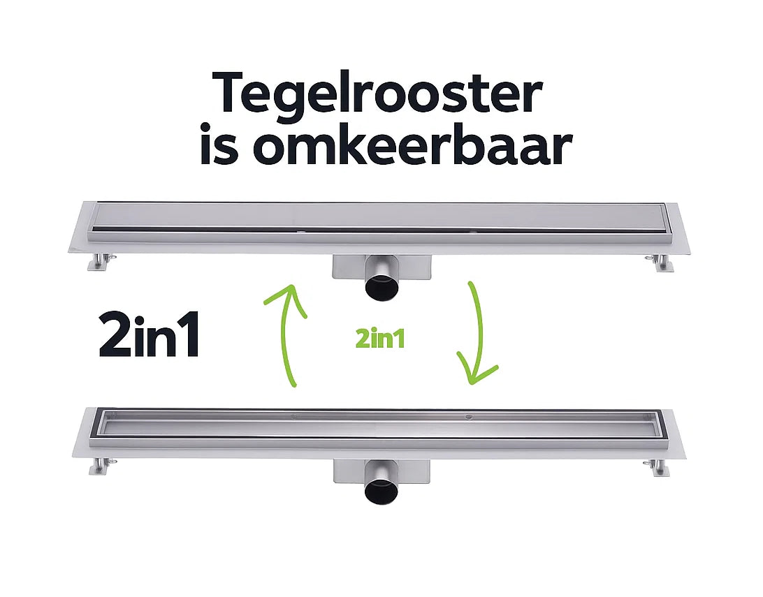 Tweedekans - Nurion douchegoot flens met zijuitloop - tegelrooster - Nurion douchegoot flens met zijuitloop - 800mm