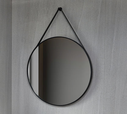 Tweedekans - Spiegel rond 80 cm met trendy riem zwart frame - Default