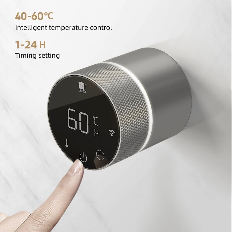 Radiador toallero eléctrico de aspecto metálico con termostato
