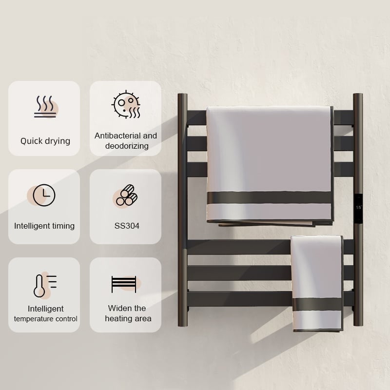 Radiador toallero eléctrico negro con termostato A-CS06G-B