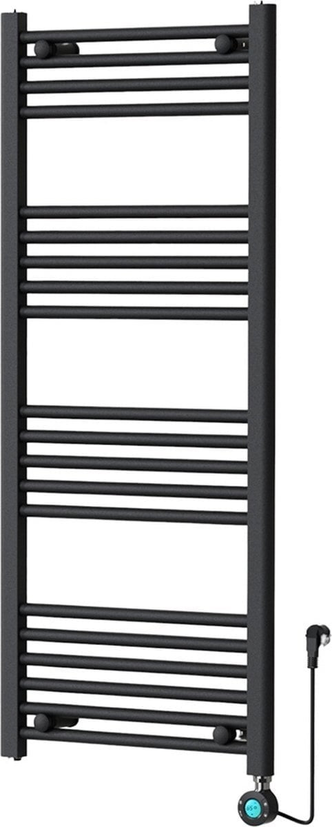 Radiador Eléctrico para Toallas con Termostato Digital - Radiador de Baño - 1200 × 500 mm - Negro Mate - 500 Watt