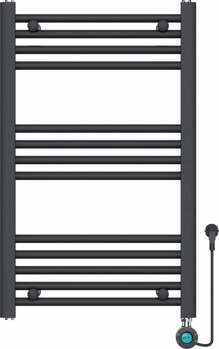 Radiador toallero eléctrico con termostato digital - Radiador de baño - 800 × 500 mm - Negro mate - 300 vatios