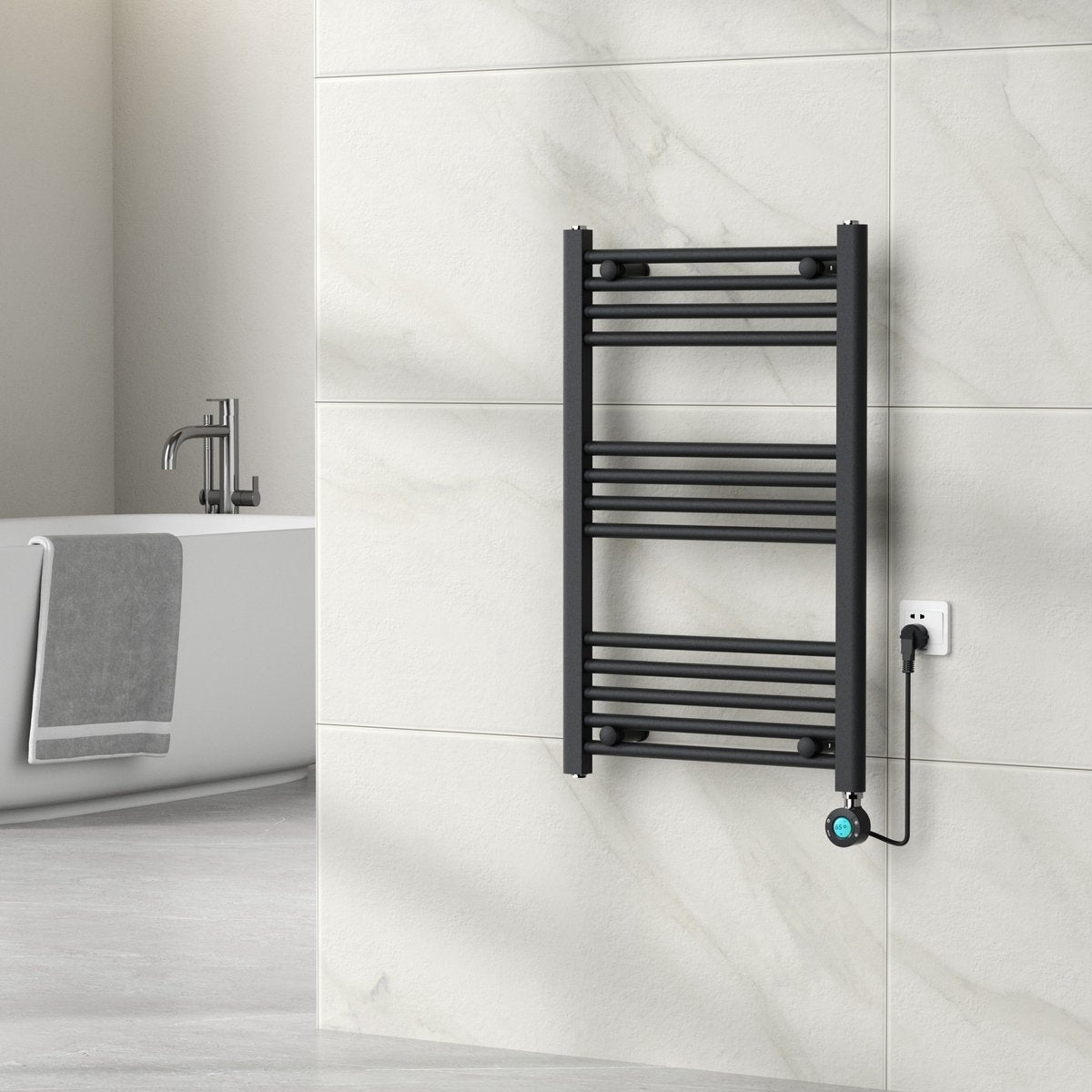 Handdoekradiator Elektrisch met Digitale Thermostaat - Radiator Badkamer - 800 × 500 mm - Mat zwart - 300 Watt