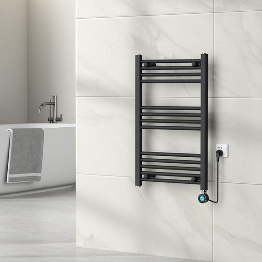 Handdoekradiator Elektrisch met Digitale Thermostaat - Radiator Badkamer - 800 × 500 mm - Mat zwart - 300 Watt