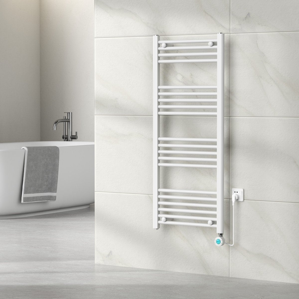 Radiador Eléctrico para Toallas con Termostato Digital - Radiador de Baño - 1200 × 500 mm - Blanco - 500 Watt