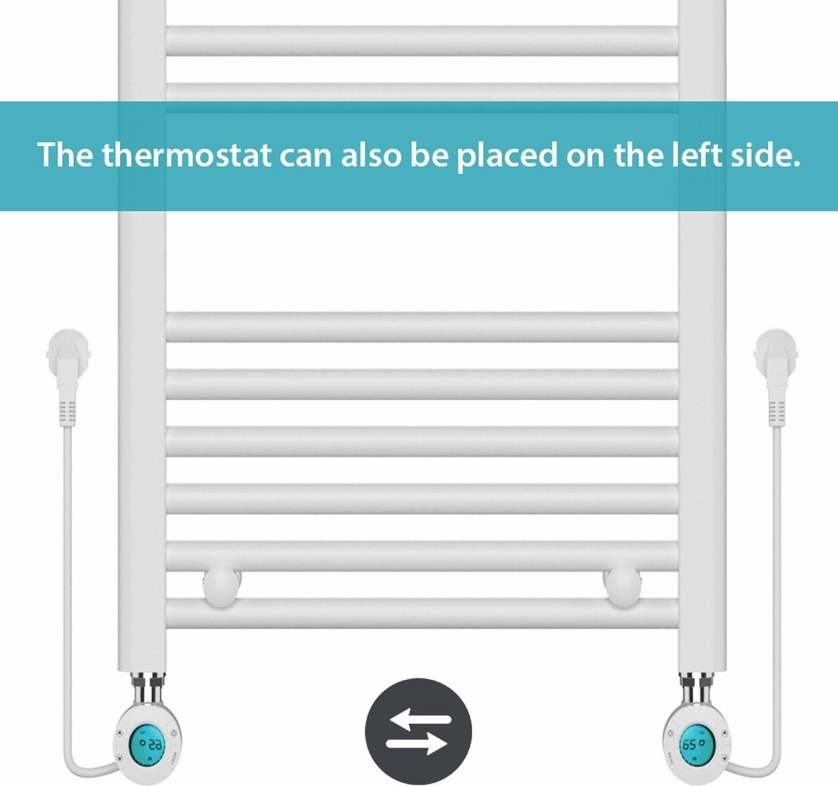 Radiador Eléctrico para Toallas con Termostato Digital - Radiador de Baño - 1200 × 500 mm - Blanco - 500 Watt