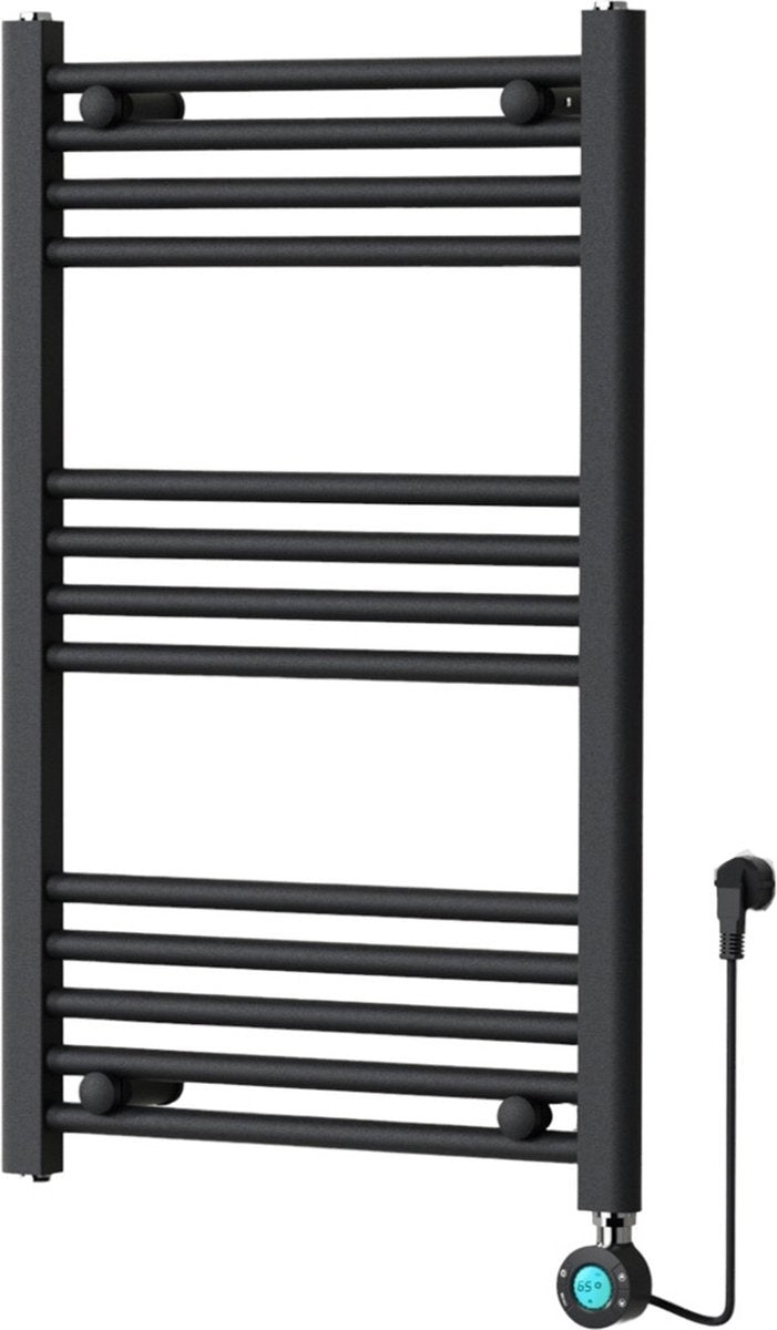 Handdoekradiator Elektrisch met Digitale Thermostaat - Radiator Badkamer - 800 × 500 mm - Mat zwart - 300 Watt