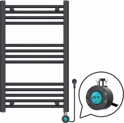 Handdoekradiator Elektrisch met Digitale Thermostaat - Radiator Badkamer - 800 × 500 mm - Mat zwart - 300 Watt