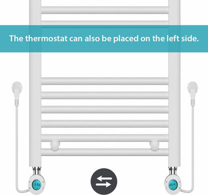 Radiador toallero Eléctrico con Termostato Digital - Radiador Baño - 800 × 500 mm - Blanco mate - 300 vatios