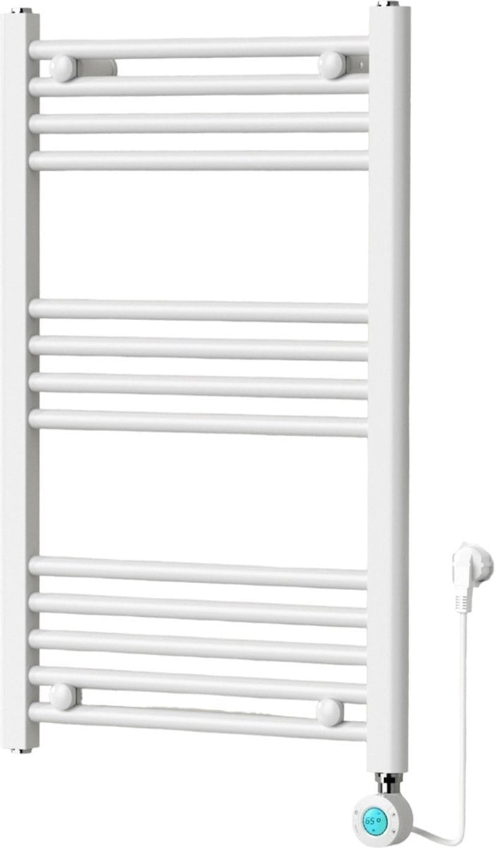 Radiador toallero eléctrico con termostato digital - Radiador para baño - 800 × 500 mm - Blanco mate - 300 W