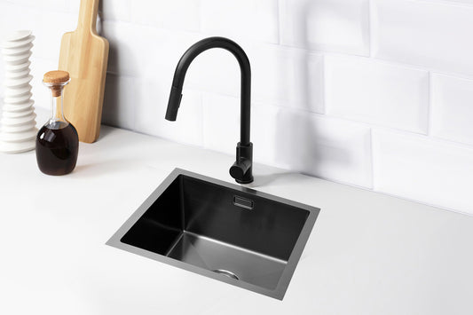 Nurion Fregadero Metal Negro 44,5 x 34,5- Fregadero Cocina - Fregaderos Cocina - Fregadero Cocina - sin agujero para grifo acero inoxidable