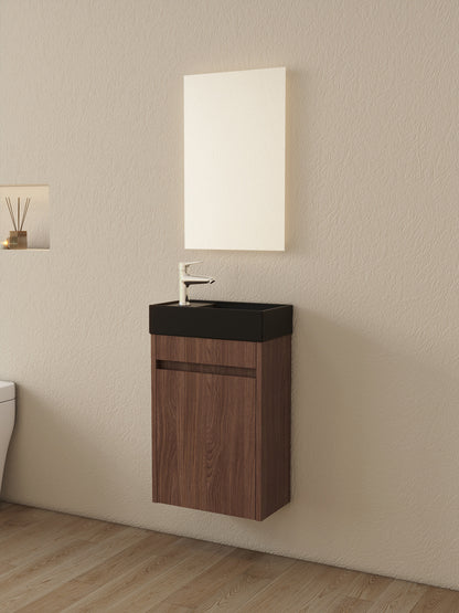 Mueble de baño Nurion Emma - lavabo negro mate y armario de nogal - 41 x 22,5 x 65 cm